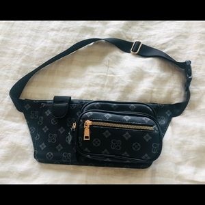 Black faux leather fanny pack